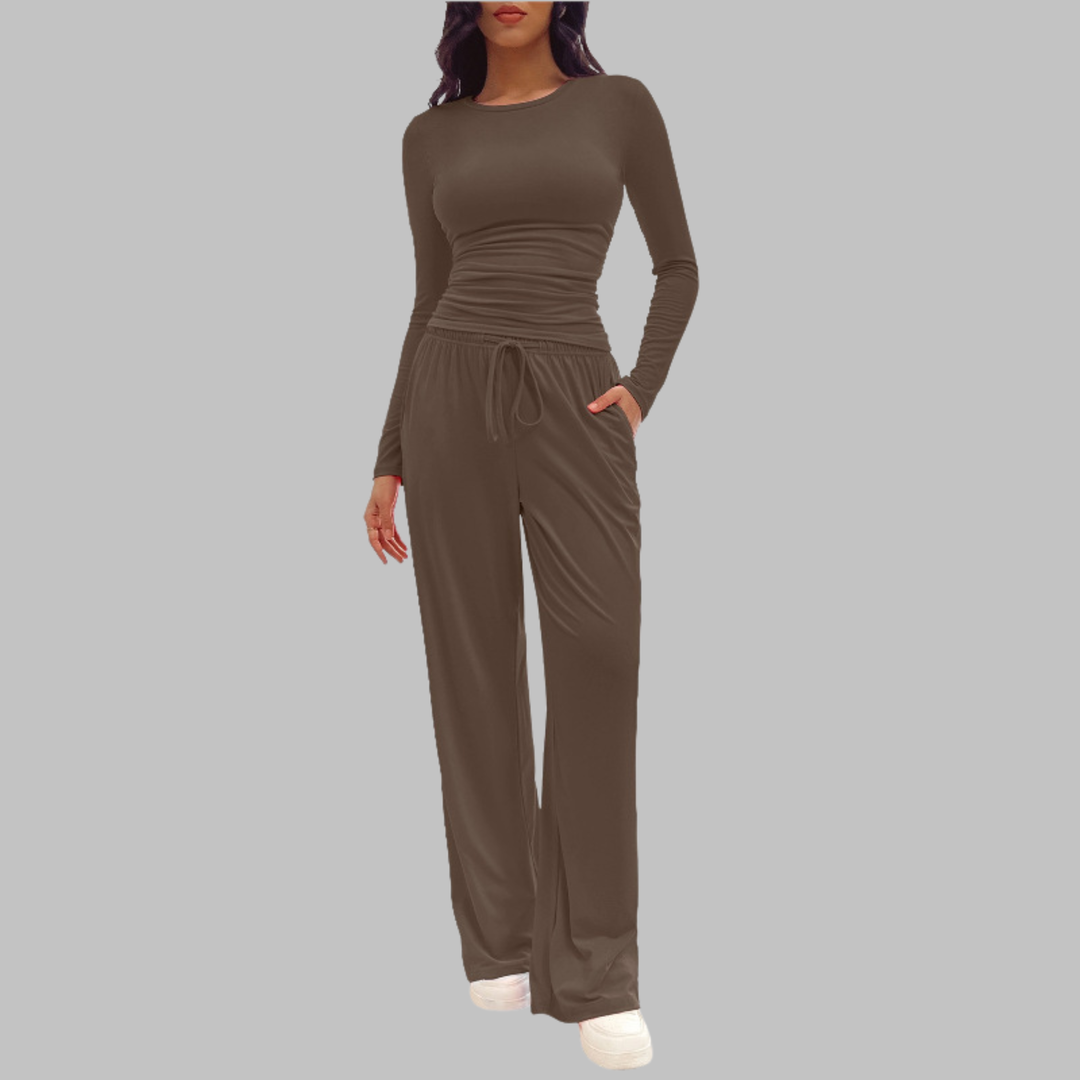 JANNY™ - Casual Long-Sleeve Top and Wide-Leg Pants Set