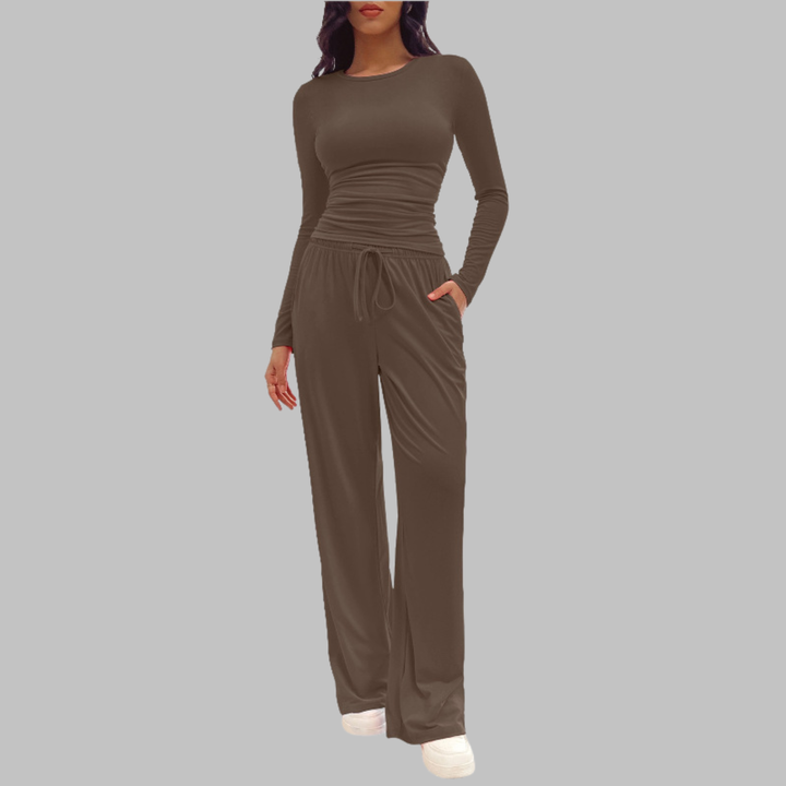 JANNY™ - Casual Long-Sleeve Top and Wide-Leg Pants Set