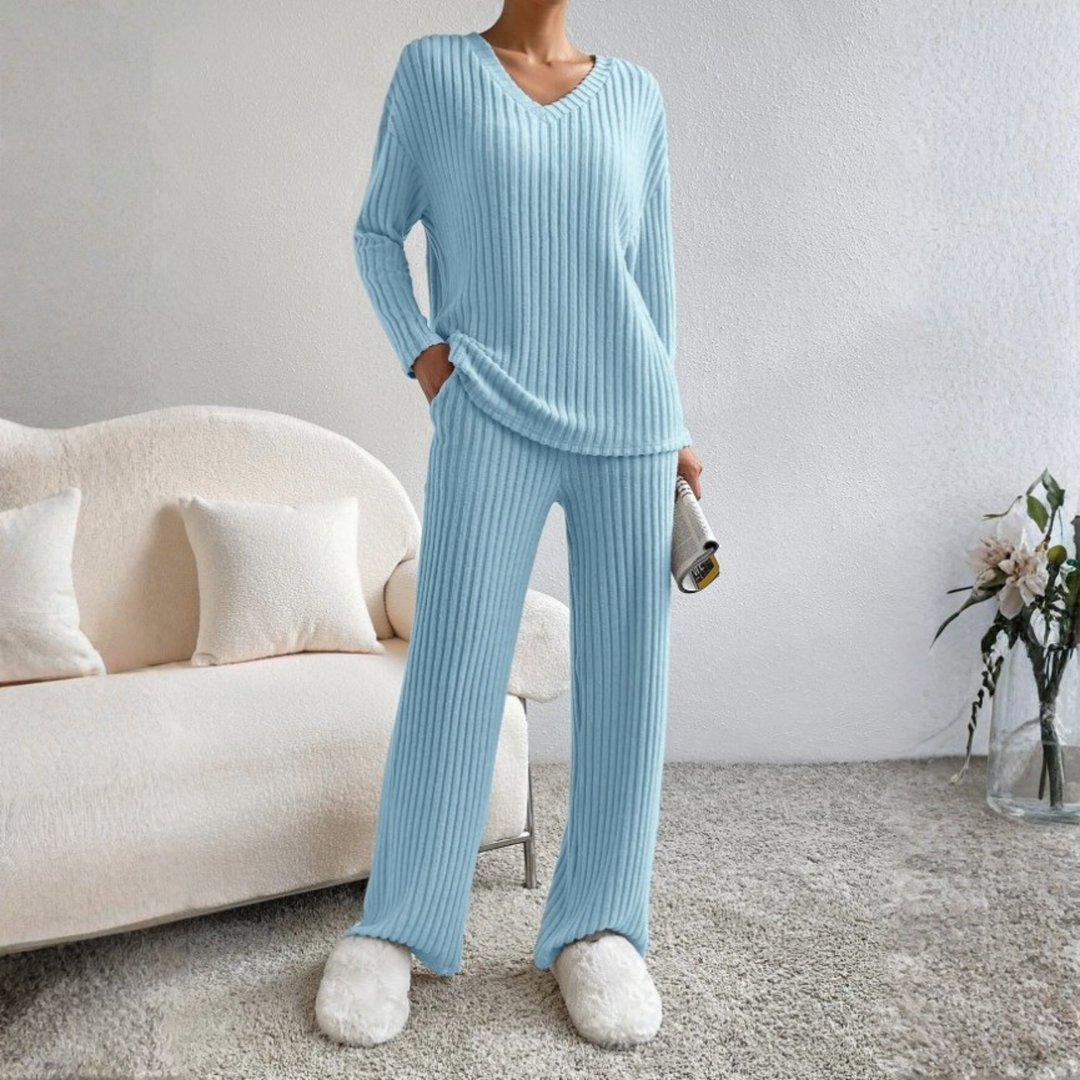 ENLINS™ - Casual Long-Sleeve V-Neck Top and Pants Set