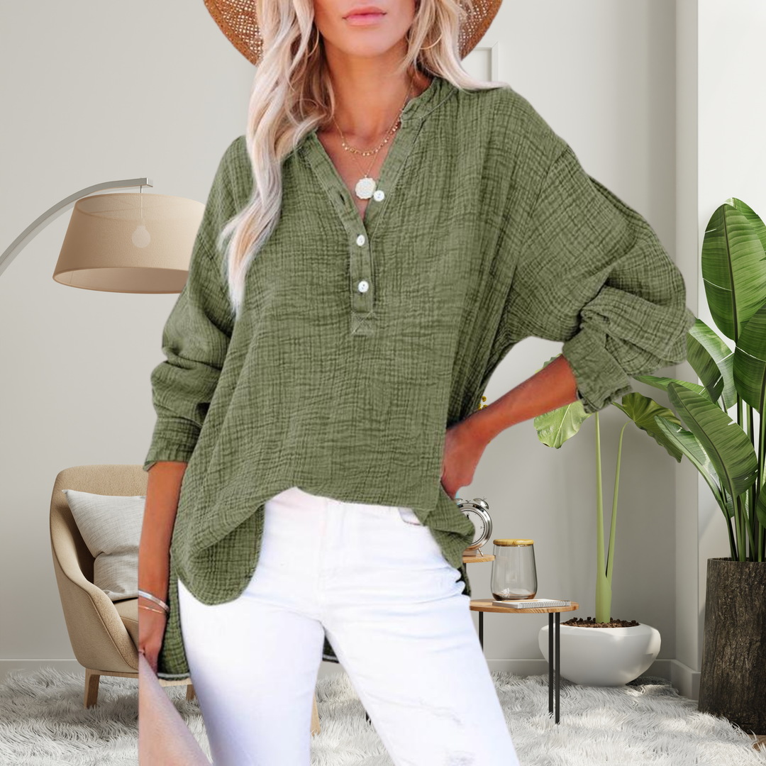 BRYLIN™ - Casual Button V-Neck Long-Sleeve Oversized Blouse