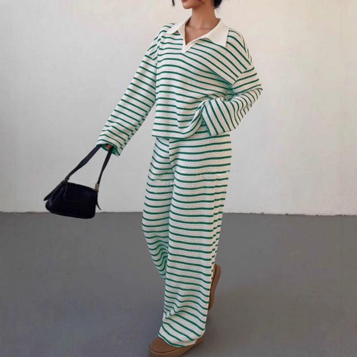 INCI™ - Casual Striped V-Neck Long-Sleeve and Pants Set