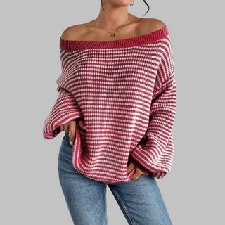 POSHIKO™ - Casual Striped Drop Shoulder Long-Sleeve Sweater