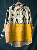 Alessia | Women's Yellow Colour-blocked Dots Print Casual Shirt