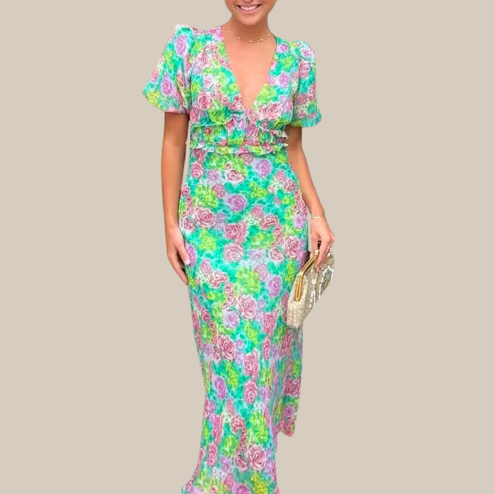 LUCIA™ | Floral V-Neck Maxi Dress