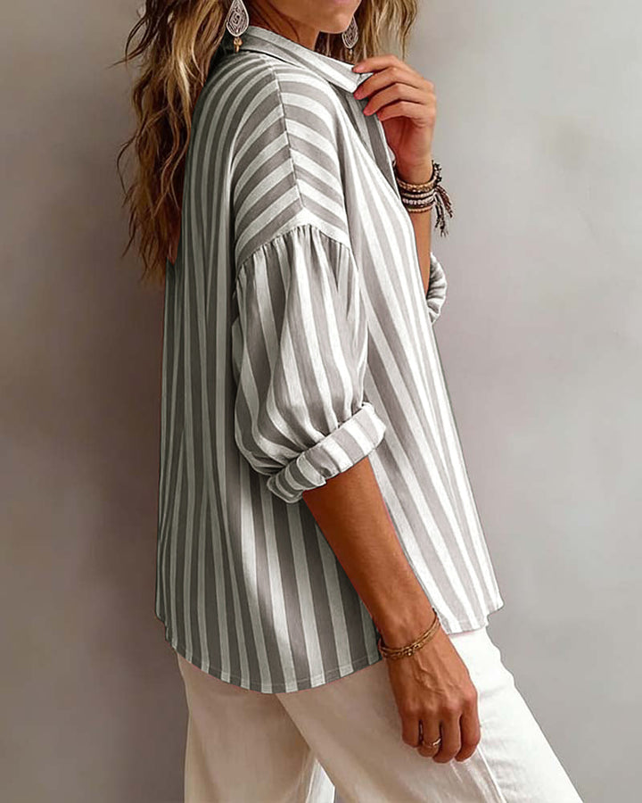 Maura | Striped Loose Blouse with Collar