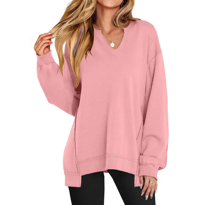 GENEVA™ - Casual Lightweight V-Neck Oversized Long-Sleeve Sweatshirt
