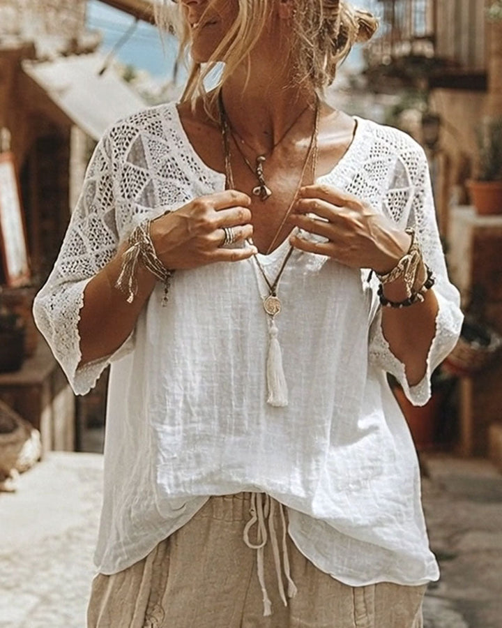 Mariela | Blouse with V-Neck and Lace Detail