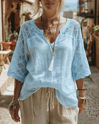 Mariela | Blouse with V-Neck and Lace Detail
