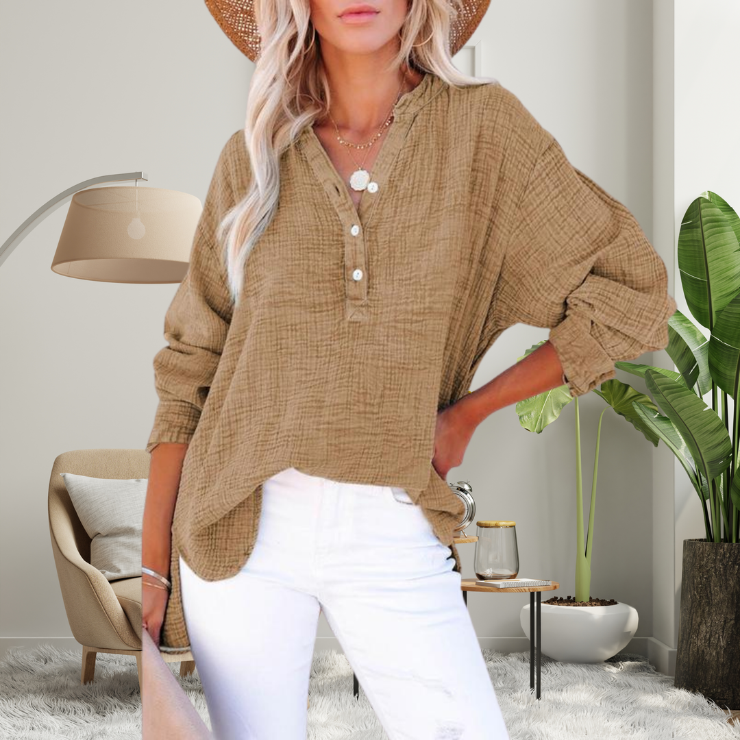 BRYLIN™ - Casual Button V-Neck Long-Sleeve Oversized Blouse