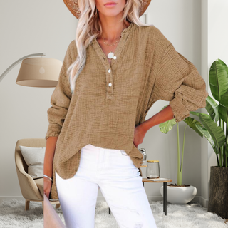 BRYLIN™ - Casual Button V-Neck Long-Sleeve Oversized Blouse
