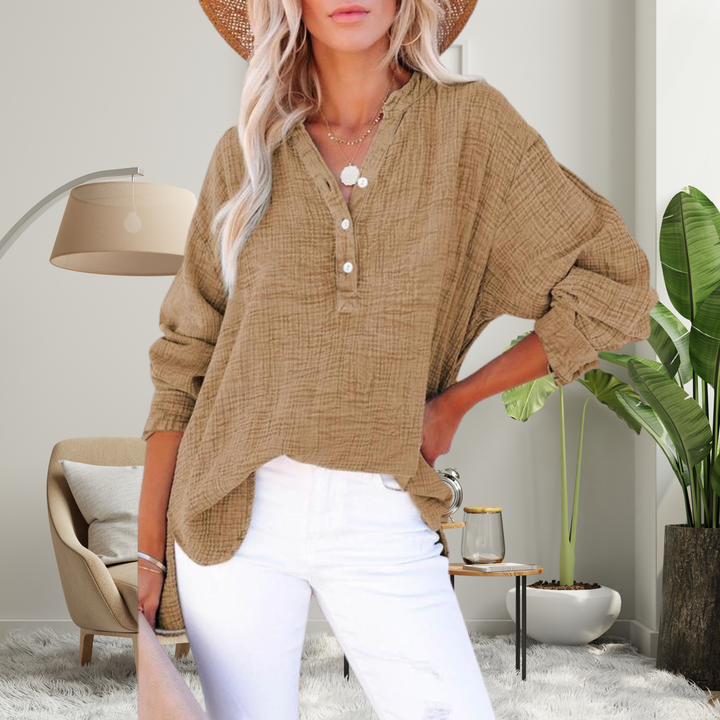 BRYLIN™ - Casual Button V-Neck Long-Sleeve Oversized Blouse