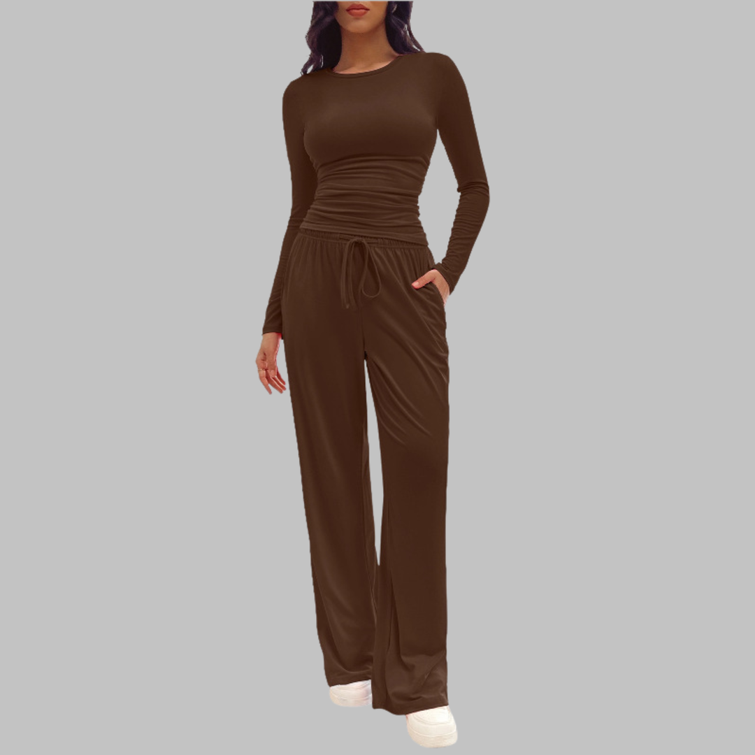 JANNY™ - Casual Long-Sleeve Top and Wide-Leg Pants Set