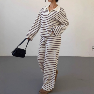 INCI™ - Casual Striped V-Neck Long-Sleeve and Pants Set
