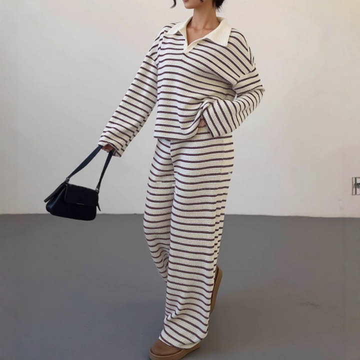 INCI™ - Casual Striped V-Neck Long-Sleeve and Pants Set