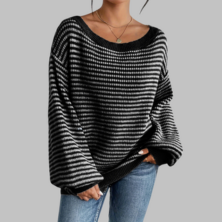 SURI™ - Casual Striped Drop Shoulder Long-Sleeve Sweater