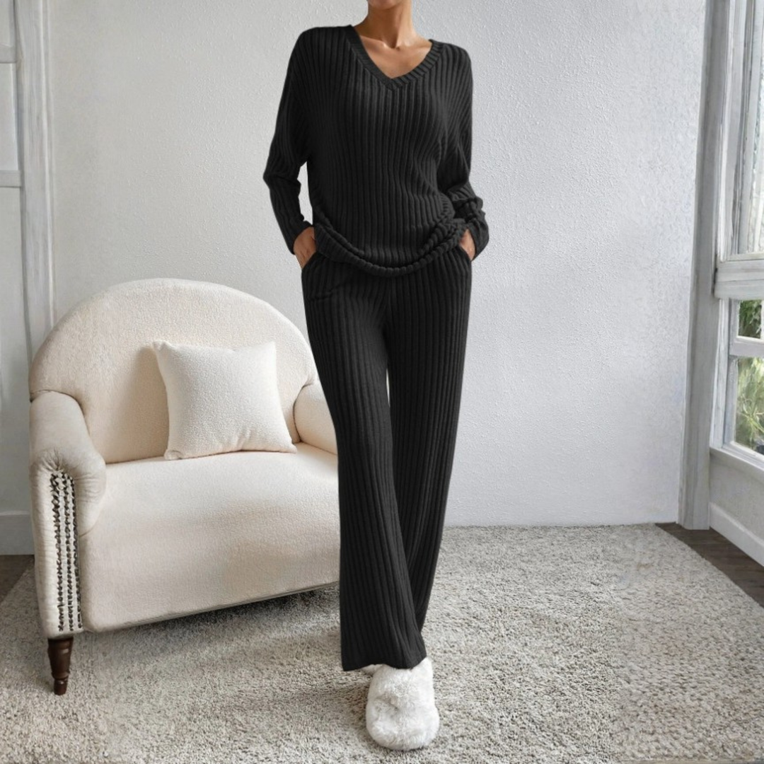ENLINS™ - Casual Long-Sleeve V-Neck Top and Pants Set