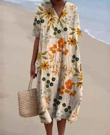 Layla - Women's Vintage Floral Print Casual Flowy Dress