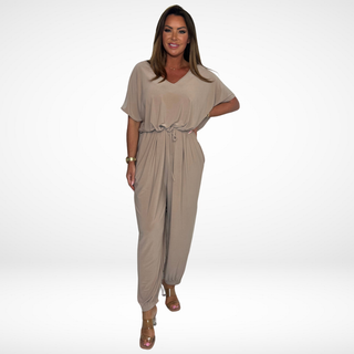 Elena | Relaxed V-Neck Jumpsuit with Waist Tie