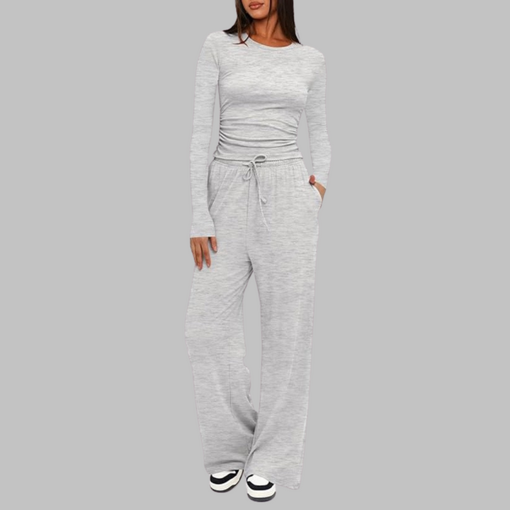 BELLE™ - Casual Long-Sleeve Top and Wide-Leg Pants Set
