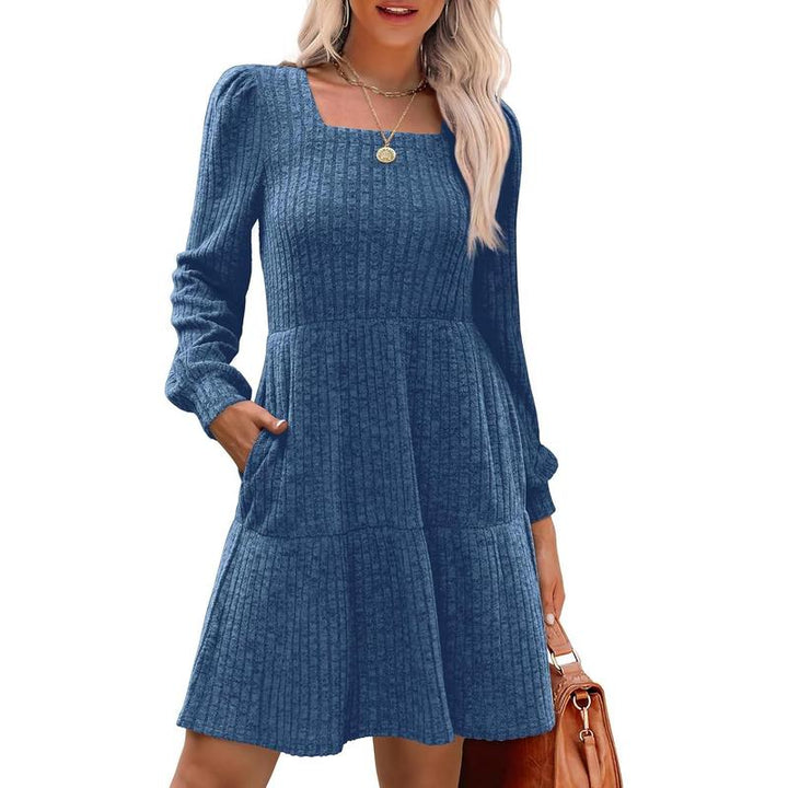 ELIZA™ - Cozy Square Neck Long-Sleeve Babydoll Sweater Dress