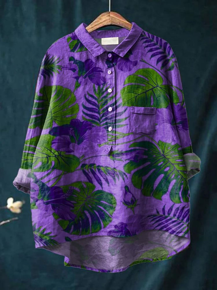 Isaline | Women's Tropical Leaf Print Casual Shirt