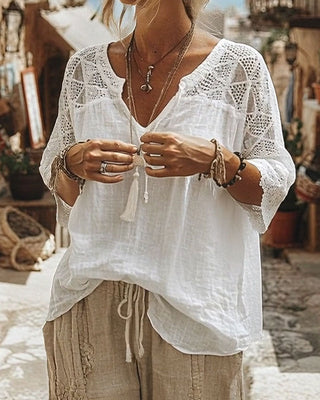 Mariela | Blouse with V-Neck and Lace Detail
