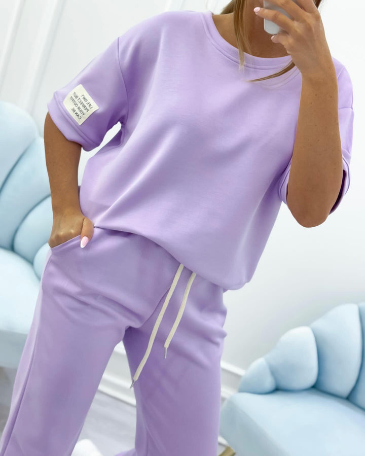 ELENZA | Women's Casual Two-Piece Set with Solid Top and Trousers