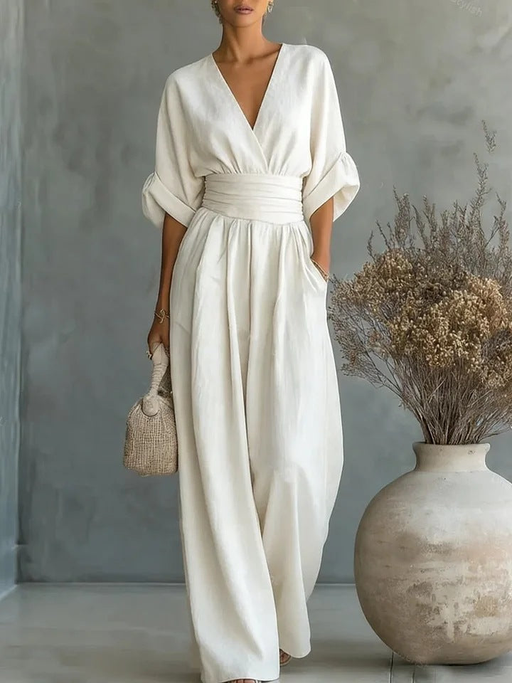 Slimelle | V-Neck Wide-Leg Jumpsuit