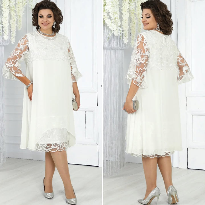 LIVIA | Women's Embroidered Patchwork Chiffon Dress Round Neckline
