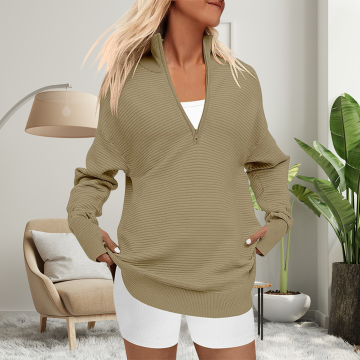 QUINN™ - Cozy Long-Sleeve Quarter-Zip Collared Pullover Sweater