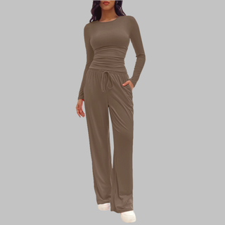 JANNY™ - Casual Long-Sleeve Top and Wide-Leg Pants Set