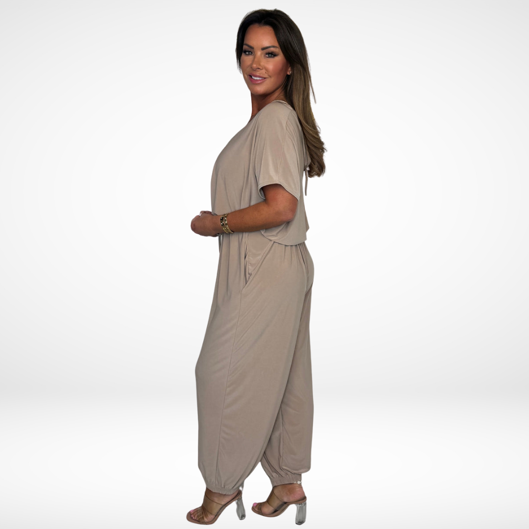 Elena | Relaxed V-Neck Jumpsuit with Waist Tie