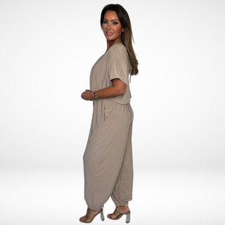 Elena | Relaxed V-Neck Jumpsuit with Waist Tie