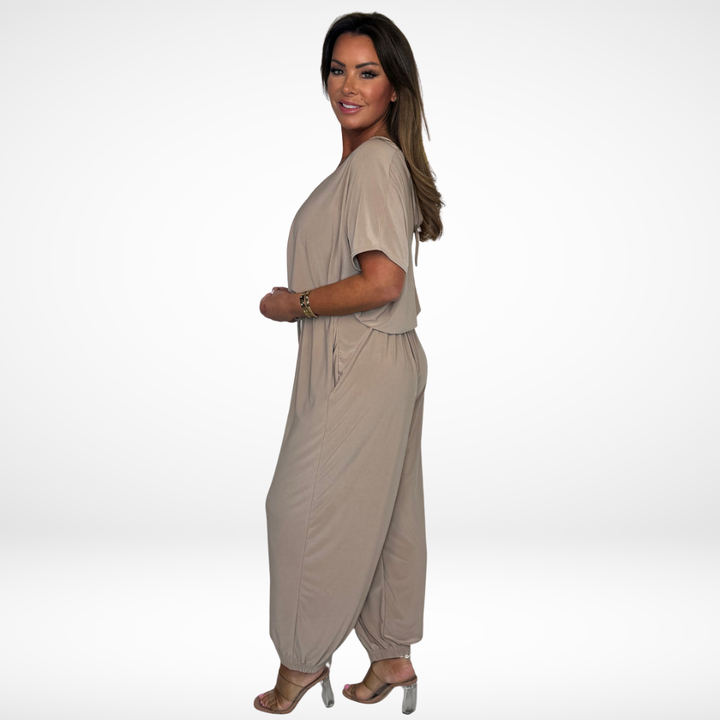 Elena | Relaxed V-Neck Jumpsuit with Waist Tie