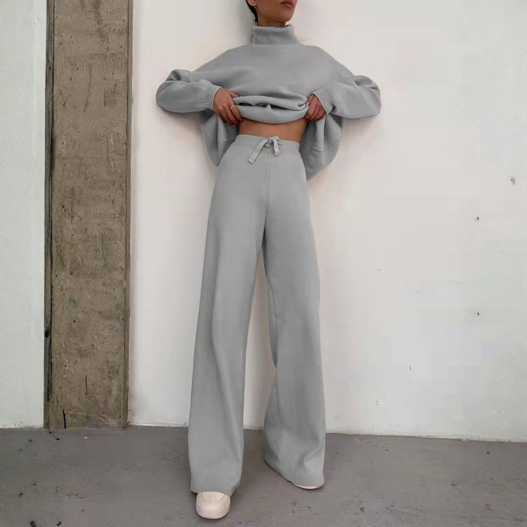 TADUM™ - Cozy Long-Sleeve Turtleneck Top and Wide-Leg Pants Set
