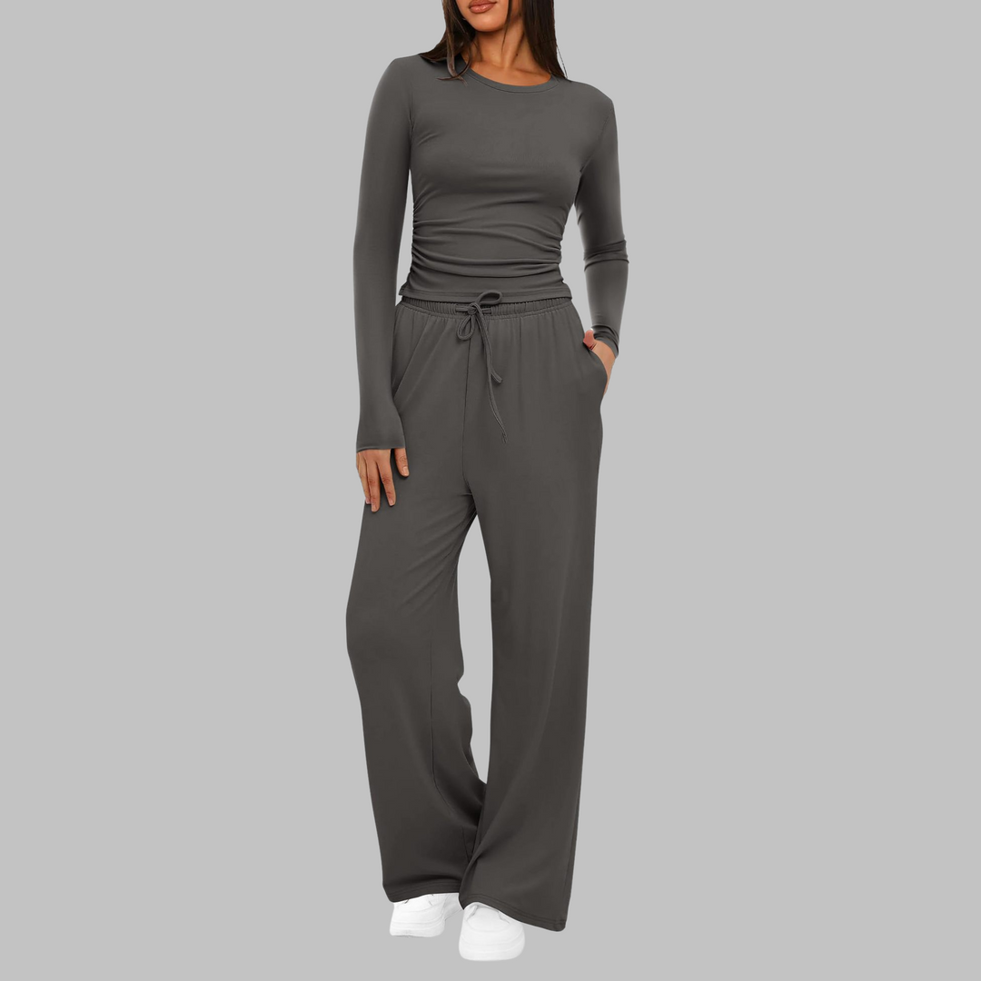 BELLE™ - Casual Long-Sleeve Top and Wide-Leg Pants Set