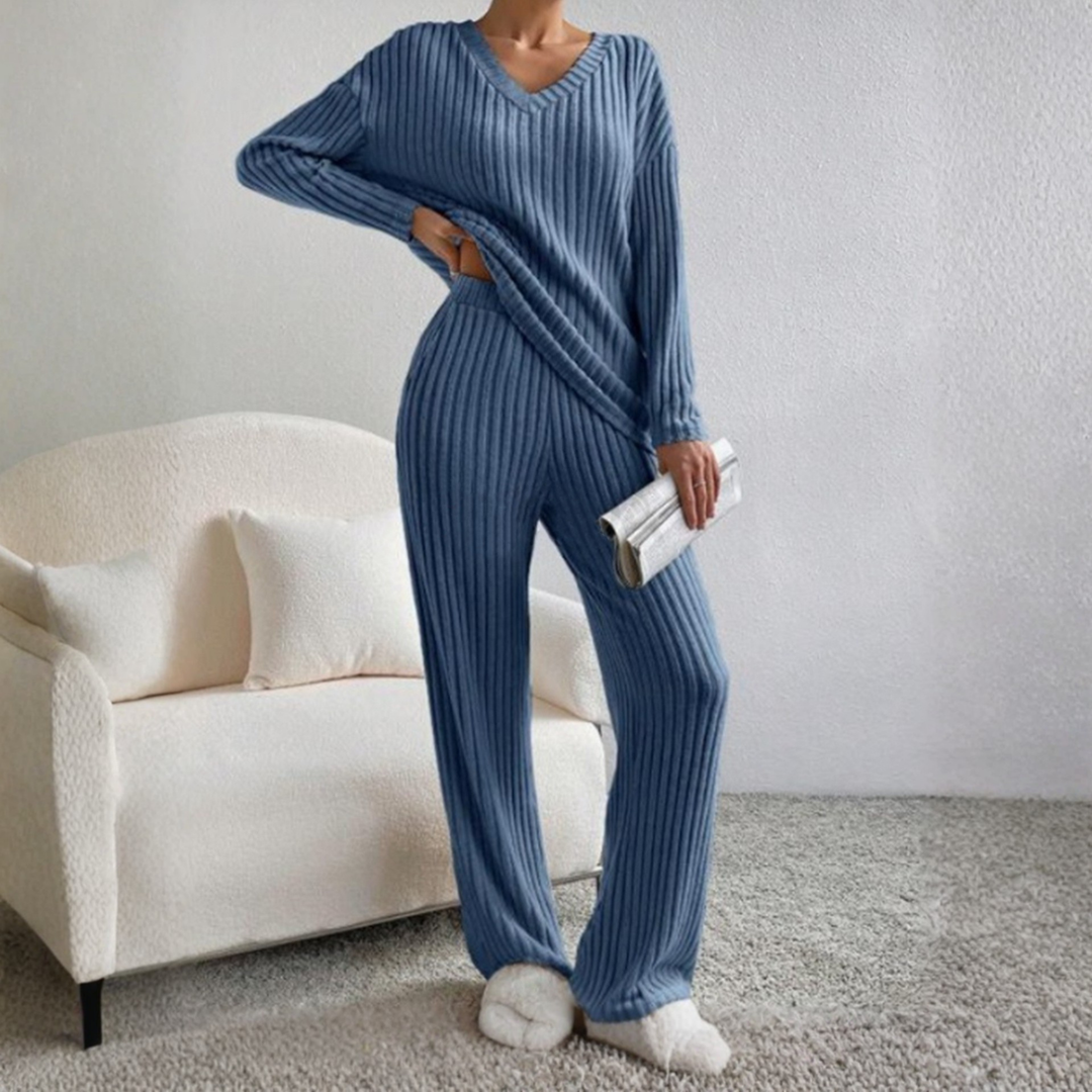 ENLINS™ - Casual Long-Sleeve V-Neck Top and Pants Set