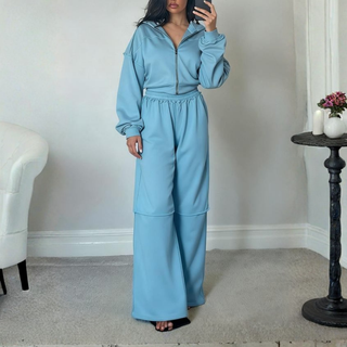 DARA™ - Comfy Zip-Up Hooded Sweatshirt and Elastic Waist Pants Set