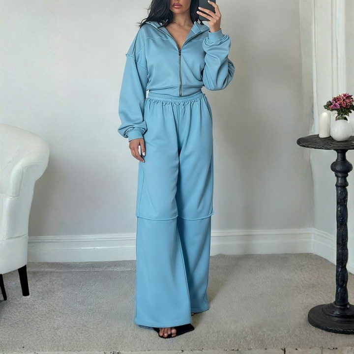 DARA™ - Comfy Zip-Up Hooded Sweatshirt and Elastic Waist Pants Set