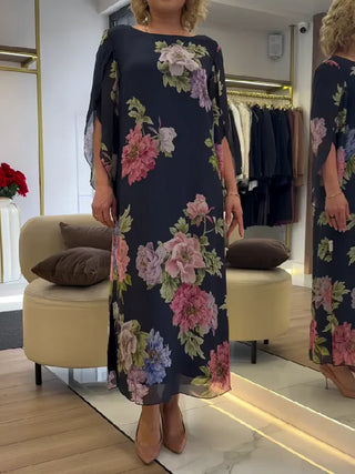 SAVIRA | Floral Print Maxi Dress in Lightweight Chiffon