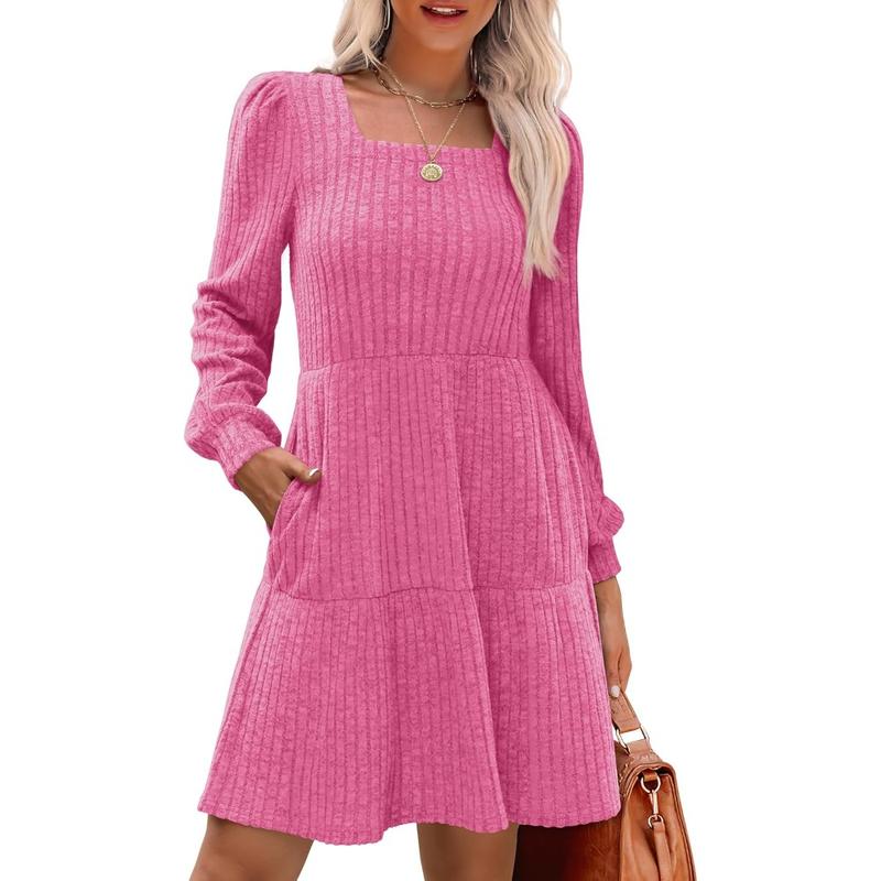 ELIZA™ - Cozy Square Neck Long-Sleeve Babydoll Sweater Dress