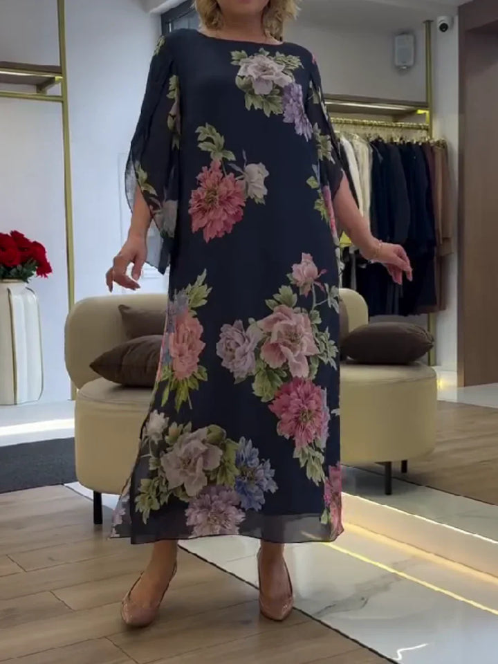 SAVIRA | Floral Print Maxi Dress in Lightweight Chiffon