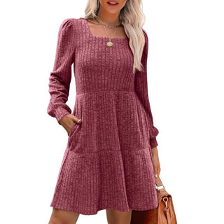 ELIZA™ - Cozy Square Neck Long-Sleeve Babydoll Sweater Dress