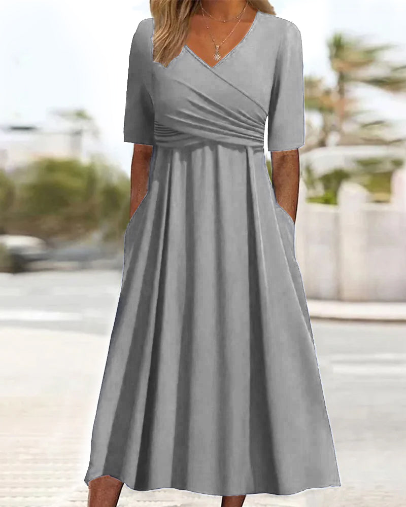 Pien - Crossover Dress With Short-Sleeves