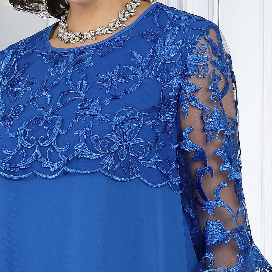LIVIA | Women's Embroidered Patchwork Chiffon Dress Round Neckline