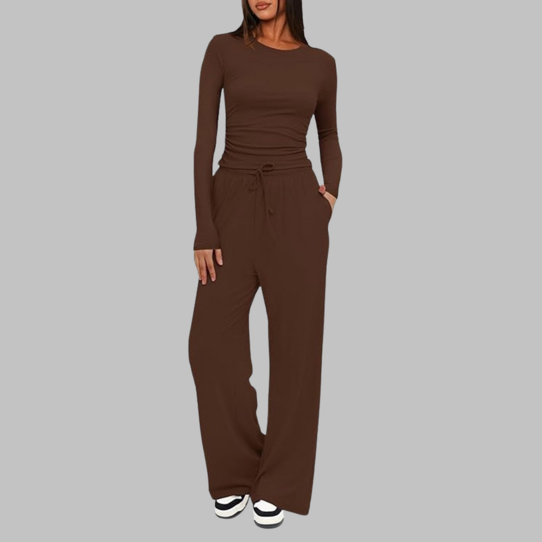 BELLE™ - Casual Long-Sleeve Top and Wide-Leg Pants Set