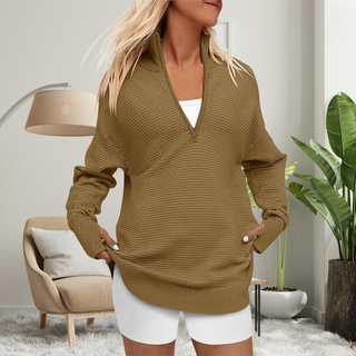 QUINN™ - Cozy Long-Sleeve Quarter-Zip Collared Pullover Sweater
