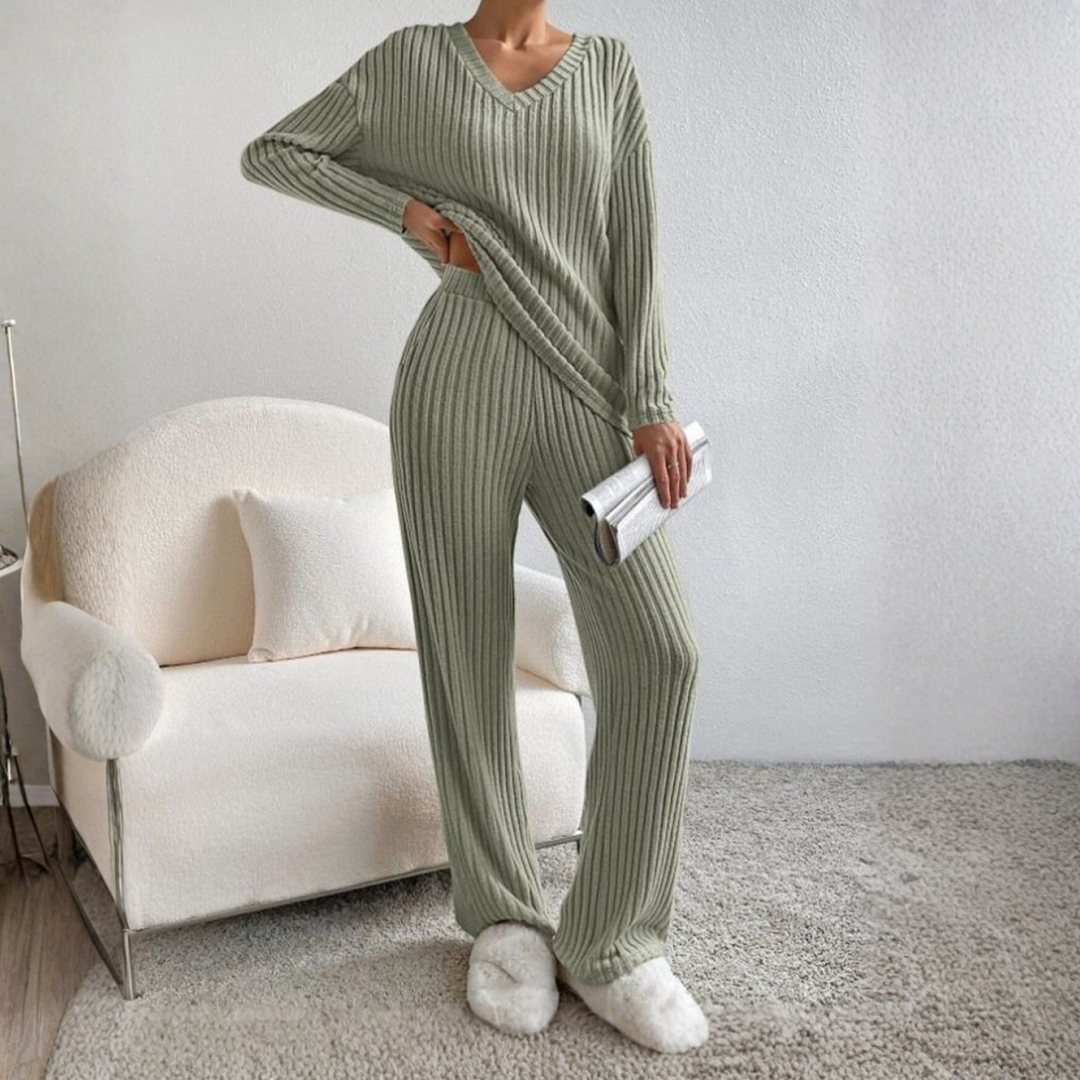ENLINS™ - Casual Long-Sleeve V-Neck Top and Pants Set