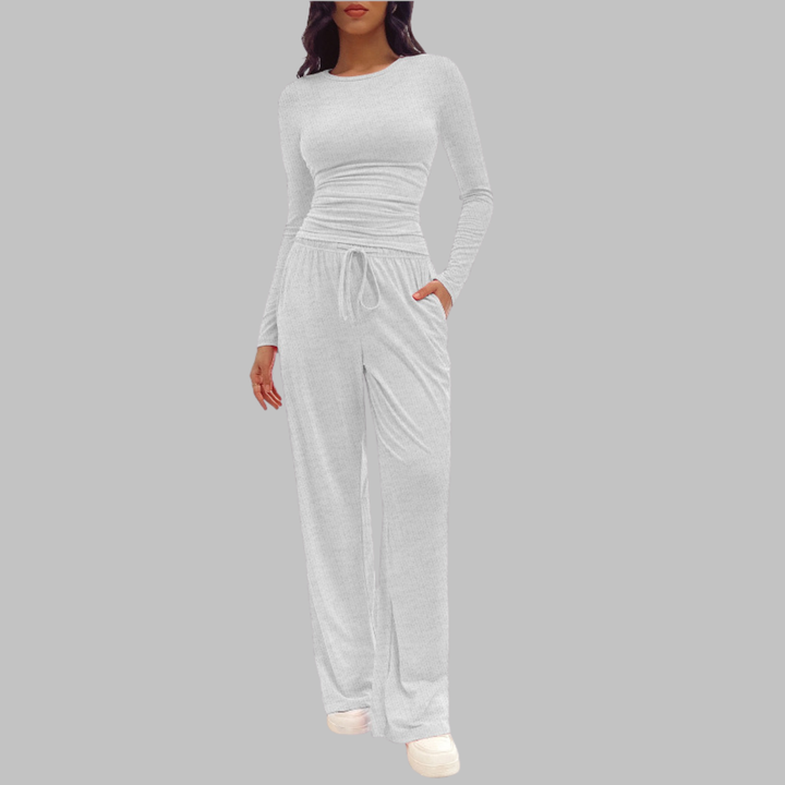 JANNY™ - Casual Long-Sleeve Top and Wide-Leg Pants Set