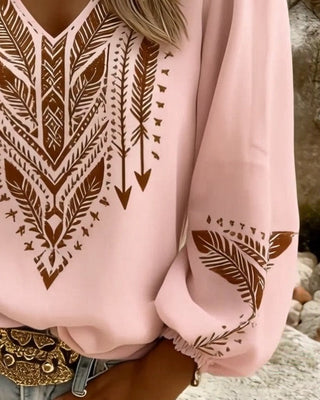 EVY | Puffed Sleeve Blouse with Wide V-Neck